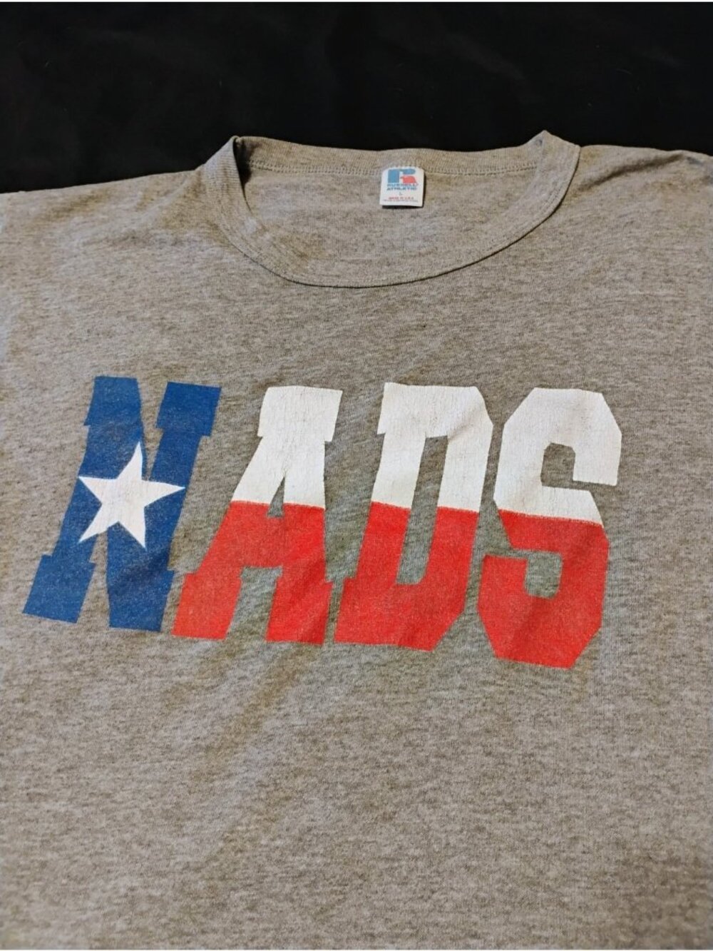 Vintage Russell Athletic Texas Flag Shirt XL Gray NADS Satire Funny Graphic Tee